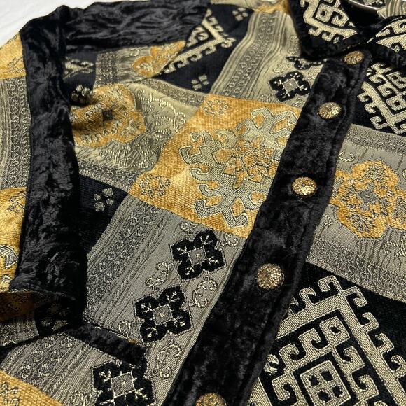 Parsley & Sage Patchwork Jacket Geometric Velour Black Gold Tapestry Women's M - Picture 5 of 10